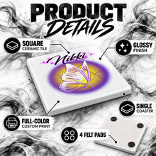 I001 Butterfly ceramic coaster by Mythic Airbrush, original Air-Volution design — product image 3