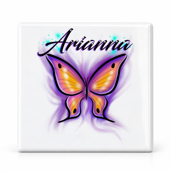 I002 Butterfly ceramic coaster by Mythic Airbrush, original Air-Volution design — main image