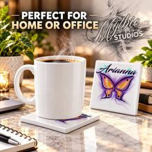 I002 Butterfly ceramic coaster by Mythic Airbrush, original Air-Volution design — product image 4