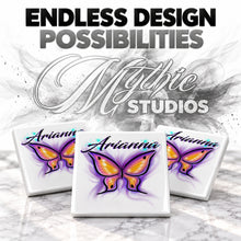 I002 Butterfly ceramic coaster by Mythic Airbrush, original Air-Volution design — product image 6