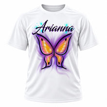Personalized Butterfly T-Shirt, front-view T-shirt mockup featuring custom Air-Volution artwork by Mythic Airbrush