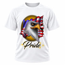 Personalized American Flag Bald Eagle T-Shirt, front-view T-shirt mockup featuring custom Air-Volution artwork by Mythic Airbrush