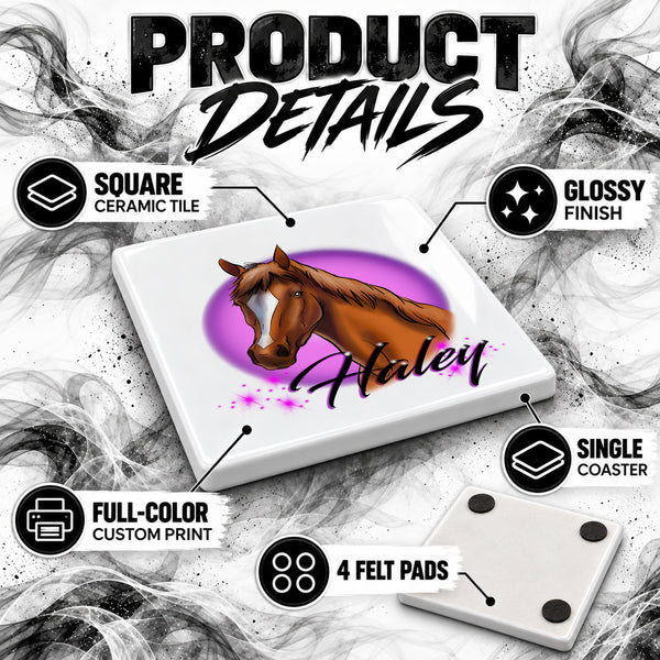 I004 Horse ceramic coaster by Mythic Airbrush, original Air-Volution design — product image 3