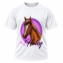 Personalized Horse T-Shirt, front-view T-shirt mockup featuring custom Air-Volution artwork by Mythic Airbrush