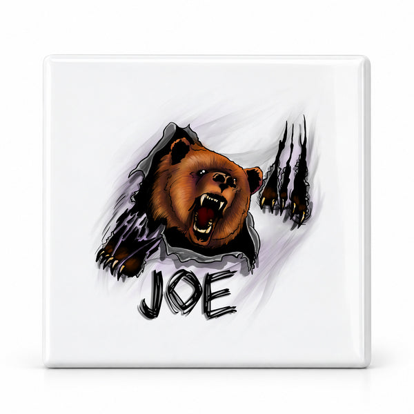 I006 Angry Bear ceramic coaster by Mythic Airbrush, original Air-Volution design — main image