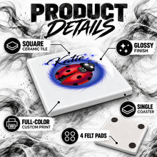 I007 Ladybug ceramic coaster by Mythic Airbrush, original Air-Volution design — product image 3