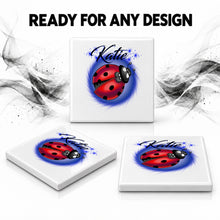 I007 Ladybug ceramic coaster by Mythic Airbrush, original Air-Volution design — product image 7