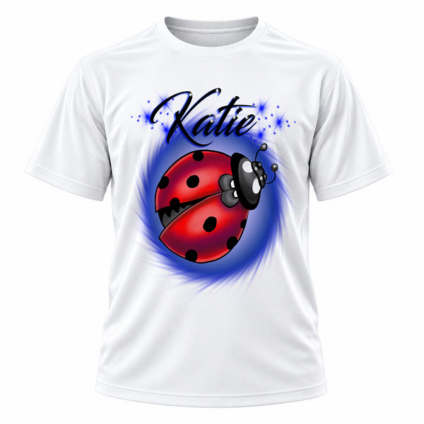 Personalized Ladybug T-Shirt, front-view T-shirt mockup featuring custom Air-Volution artwork by Mythic Airbrush