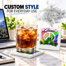 I009 Peace Frog ceramic coaster by Mythic Airbrush, original Air-Volution design — product image 2