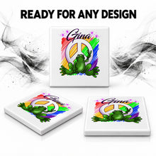 I009 Peace Frog ceramic coaster by Mythic Airbrush, original Air-Volution design — product image 7