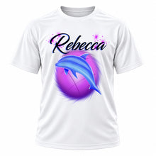 Personalized Dolphin T-Shirt, front-view T-shirt mockup featuring custom Air-Volution artwork by Mythic Airbrush