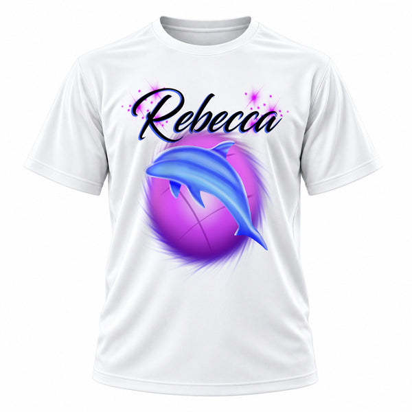 Personalized Dolphin T-Shirt, front-view T-shirt mockup featuring custom Air-Volution artwork by Mythic Airbrush