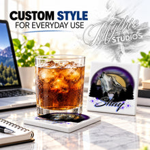 I011 Howling Wolf ceramic coaster by Mythic Airbrush, original Air-Volution design — product image 2