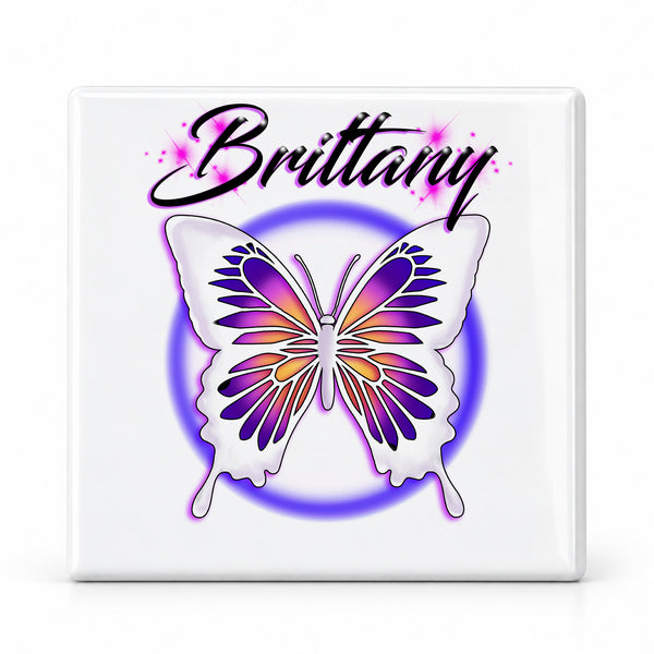 I012 Butterfly ceramic coaster by Mythic Airbrush, original Air-Volution design — main image