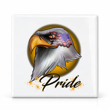 I013 American Flag Bald Eagle ceramic coaster by Mythic Airbrush, original Air-Volution design — main image