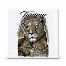 I014 Tiger and cub ceramic coaster by Mythic Airbrush, original Air-Volution design — main image