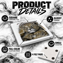 I014 Tiger and cub ceramic coaster by Mythic Airbrush, original Air-Volution design — product image 3