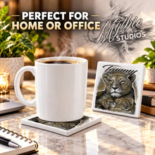 I014 Tiger and cub ceramic coaster by Mythic Airbrush, original Air-Volution design — product image 4