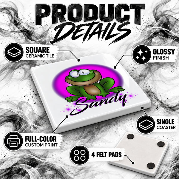 I015 Frog ceramic coaster by Mythic Airbrush, original Air-Volution design — product image 3