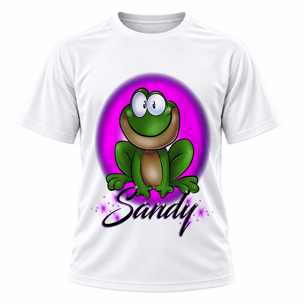 Personalized Frog T-Shirt, front-view T-shirt mockup featuring custom Air-Volution artwork by Mythic Airbrush