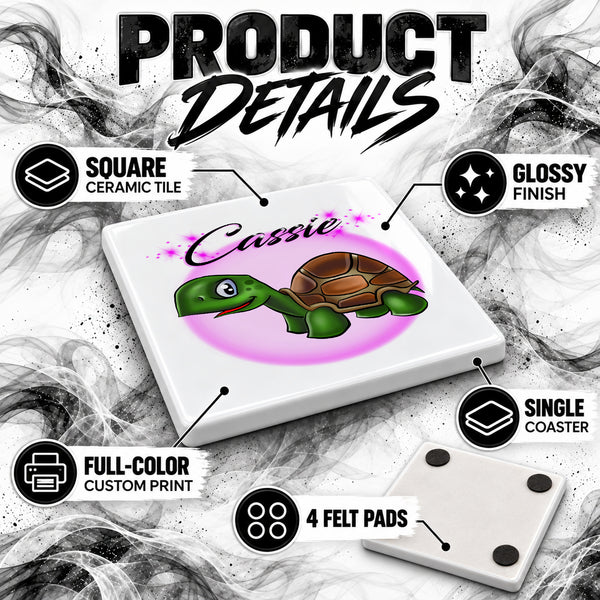 I017 Turtle ceramic coaster by Mythic Airbrush, original Air-Volution design — product image 3