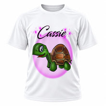 Personalized Turtle T-Shirt, front-view T-shirt mockup featuring custom Air-Volution artwork by Mythic Airbrush