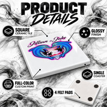 I018 Dolphin Heart ceramic coaster by Mythic Airbrush, original Air-Volution design — product image 3