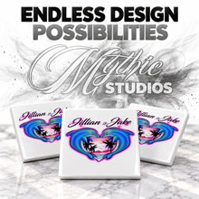 I018 Dolphin Heart ceramic coaster by Mythic Airbrush, original Air-Volution design — product image 6