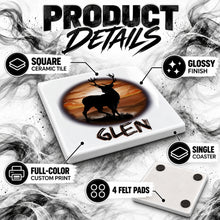 I019 Deer Hunting ceramic coaster by Mythic Airbrush, original Air-Volution design — product image 3