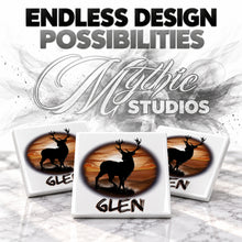I019 Deer Hunting ceramic coaster by Mythic Airbrush, original Air-Volution design — product image 6