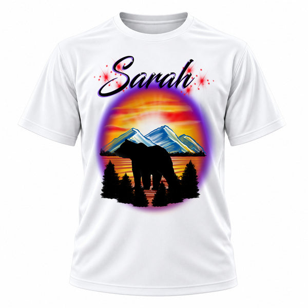 Personalized Bear T-Shirt, front-view T-shirt mockup featuring custom Air-Volution artwork by Mythic Airbrush