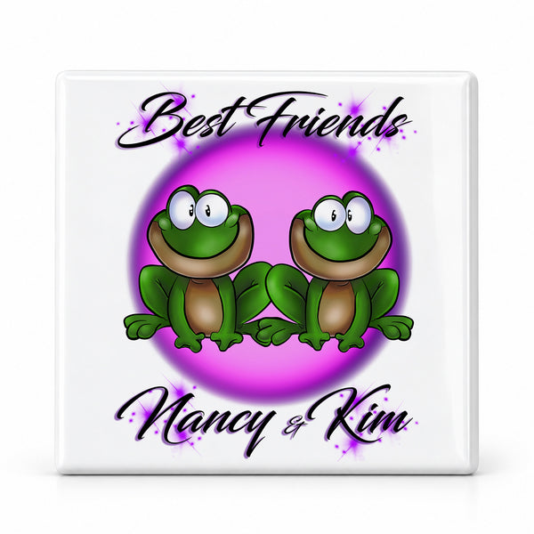 I022 Best Friend Frogs ceramic coaster by Mythic Airbrush, original Air-Volution design — main image