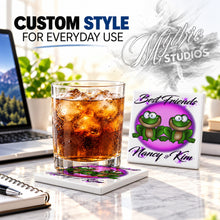 I022 Best Friend Frogs ceramic coaster by Mythic Airbrush, original Air-Volution design — product image 2