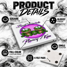 I022 Best Friend Frogs ceramic coaster by Mythic Airbrush, original Air-Volution design — product image 3