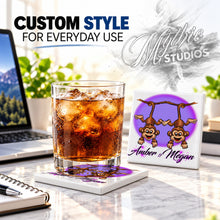 I023 Best Friend Monkeys ceramic coaster by Mythic Airbrush, original Air-Volution design — product image 2