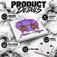 I023 Best Friend Monkeys ceramic coaster by Mythic Airbrush, original Air-Volution design — product image 3