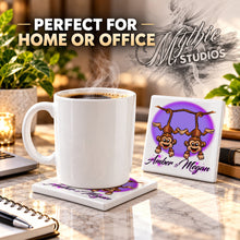 I023 Best Friend Monkeys ceramic coaster by Mythic Airbrush, original Air-Volution design — product image 4