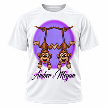 Personalized Best Friend Monkeys T-Shirt, front-view T-shirt mockup featuring custom Air-Volution artwork by Mythic Airbrush