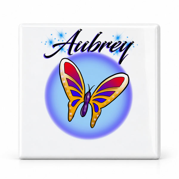 I026 Butterfly ceramic coaster by Mythic Airbrush, original Air-Volution design — main image