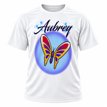 Personalized Butterfly T-Shirt, front-view T-shirt mockup featuring custom Air-Volution artwork by Mythic Airbrush