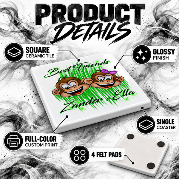 I027 Monkeys ceramic coaster by Mythic Airbrush, original Air-Volution design — product image 3