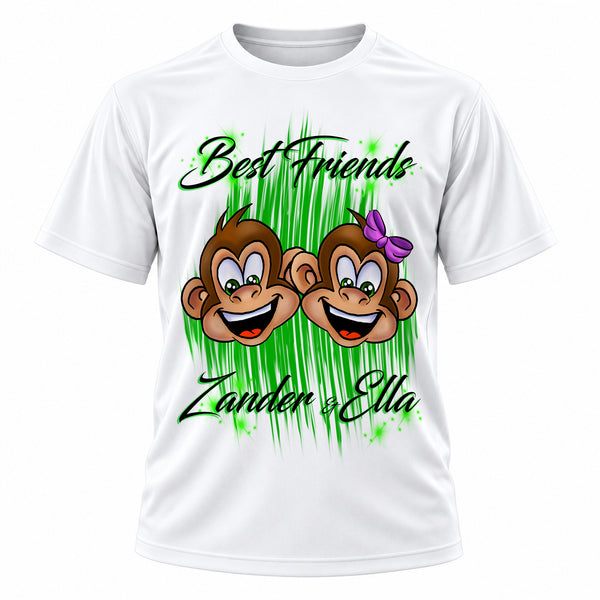 Personalized Monkeys T-Shirt, front-view T-shirt mockup featuring custom Air-Volution artwork by Mythic Airbrush