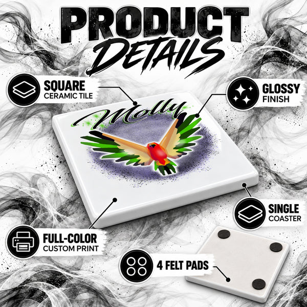 I029 Bird ceramic coaster by Mythic Airbrush, original Air-Volution design — product image 3