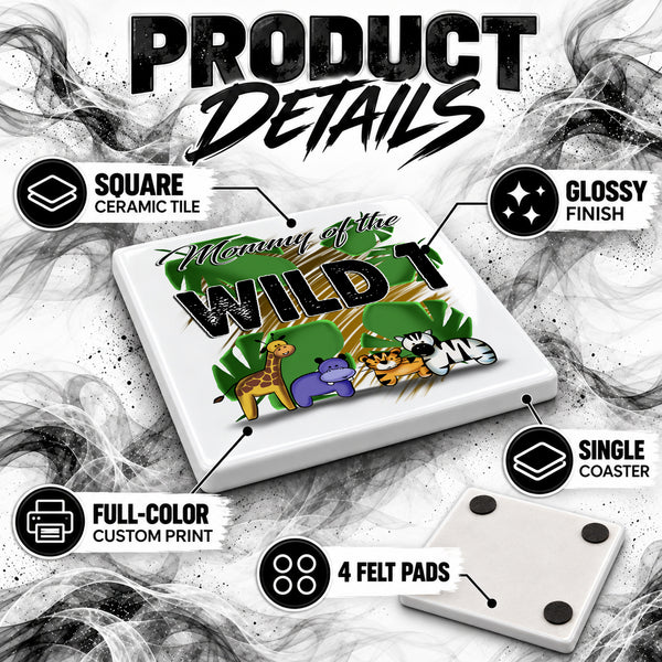 I031 Safari Animals ceramic coaster by Mythic Airbrush, original Air-Volution design — product image 3
