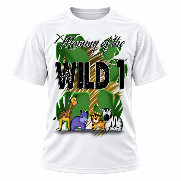 Personalized Safari Animals T-Shirt, front-view T-shirt mockup featuring custom Air-Volution artwork by Mythic Airbrush
