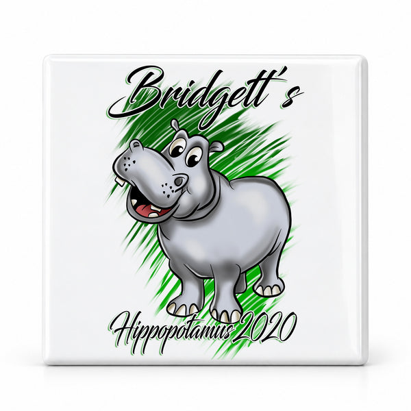 I037 Cartoon Hippo ceramic coaster — MAIN photo