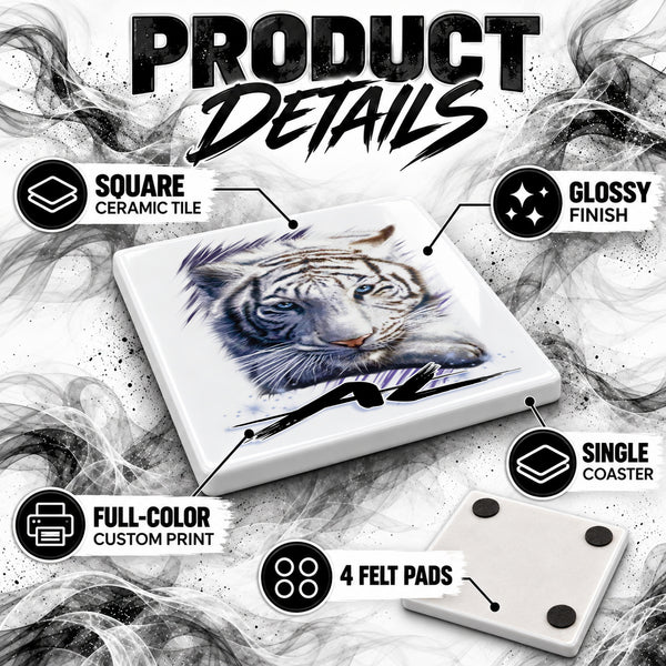 I039 White Tiger ceramic coaster — PT02 photo