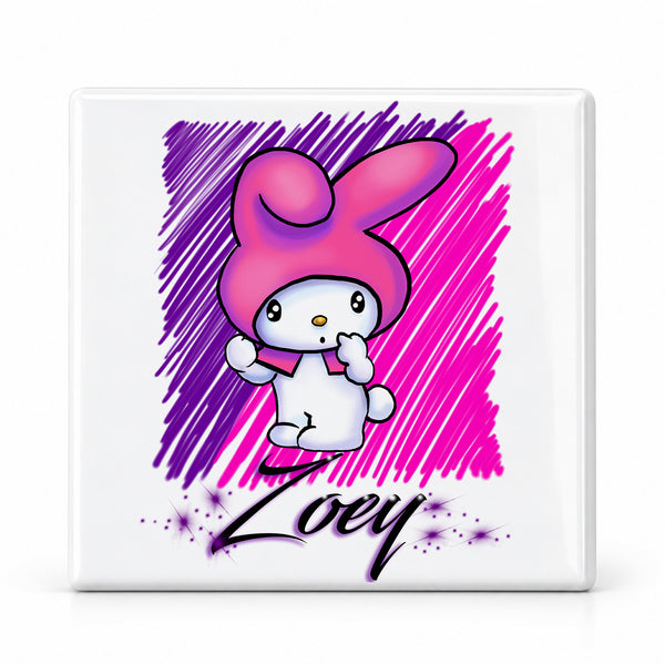 LB005 Kitty Rabbit ceramic coaster by Mythic Airbrush, original Air-Volution design — main image