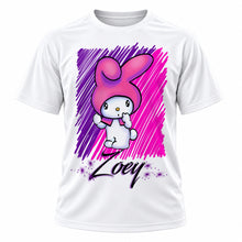 Personalized Kitty Rabbit T-Shirt, front-view T-shirt mockup featuring custom Air-Volution artwork by Mythic Airbrush
