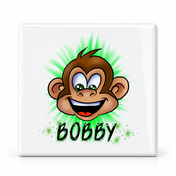 LB008 Little Monkey ceramic coaster by Mythic Airbrush, original Air-Volution design — main image